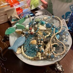 Turquoise & Cream Coastal Charm Necklace Set